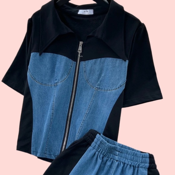 New women’s denim patchwork set - Picture 2 of 2